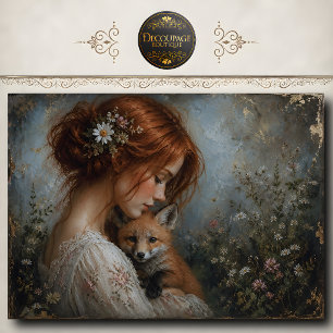 Redhead Woman Fox Daisies Decoupage Tissue Paper