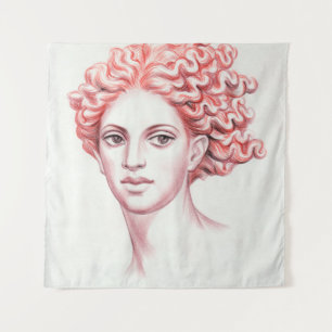 Redhead woman head stock illustration tapestry