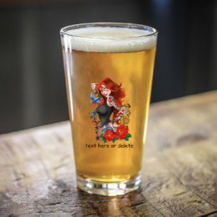 Redhead Woman Tattoos Glass