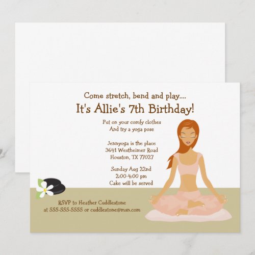 Redhead Yoga Girl Birthday Party 5x7 Invitation