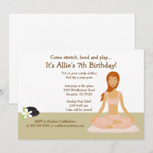 Redhead Yoga Girl Birthday Party 5x7 Invitation