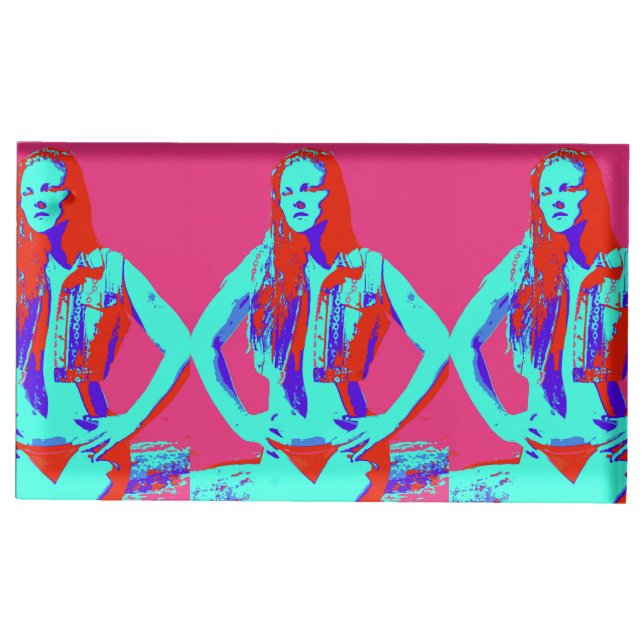 redheaded bikini girl table card holder (Front)