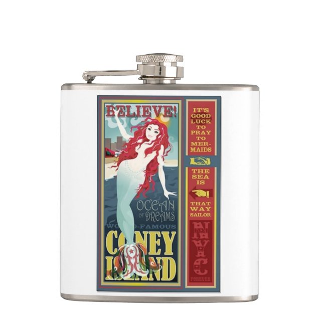 redheaded coney island mermad flask (Front)