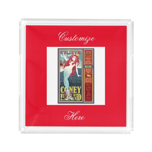 redheaded coney island mermaid acrylic tray (Front)