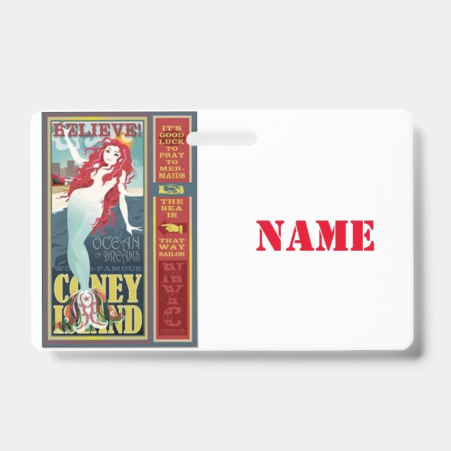 Redheaded Coney Island Mermaid  Badge (Front)