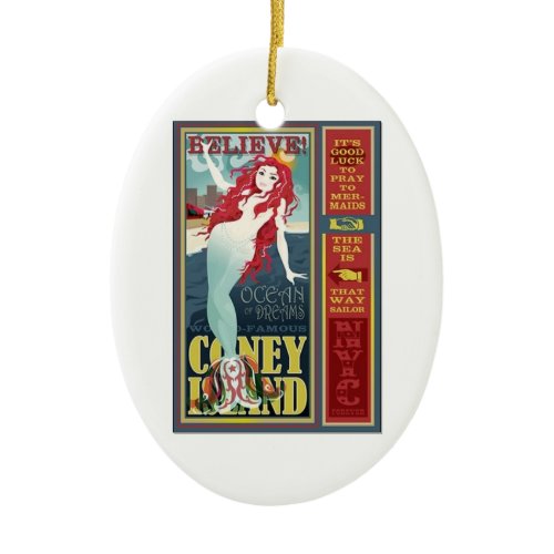 redheaded coney island mermaid beauty ceramic ornament