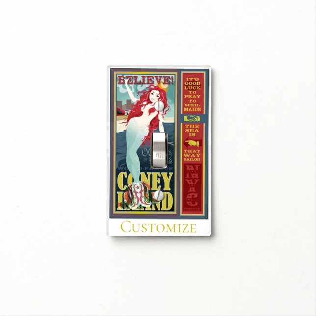 redheaded coney island mermaid beauty light switch (In Situ)