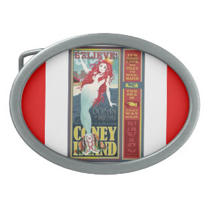 redheaded coney island mermaid belt buckle