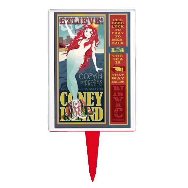 redheaded coney island mermaid cake topper (Front)