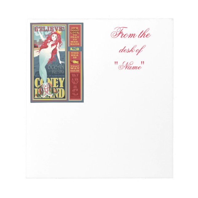 redheaded coney island mermaid notepad (Front)