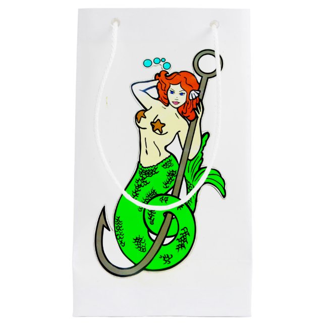 redheaded green-tail mermaid small gift bag (Front)