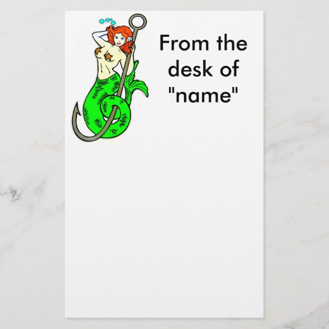 redheaded green-tail mermaid stationery (Front)