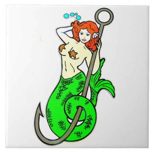 redheaded green_tail mermaid tile