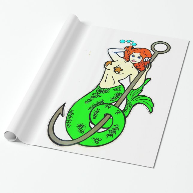 redheaded green-tail mermaid wrapping paper (Unrolled)