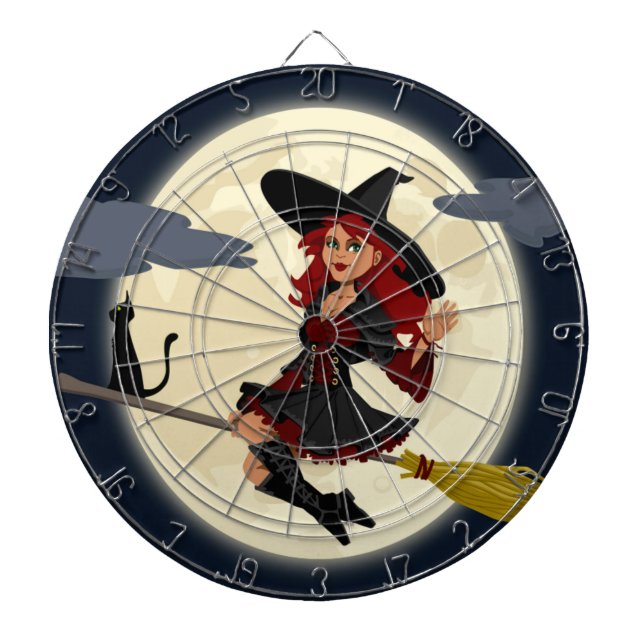 REDHEADED HALLOWEEN WITCH DART BOARD (Front)