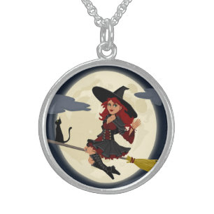 REDHEADED HALLOWEEN WITCH STERLING SILVER NECKLACE