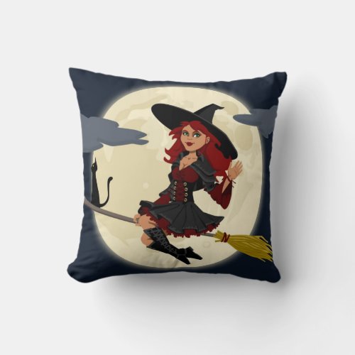 REDHEADED HALLOWEEN WITCH THROW PILLOW