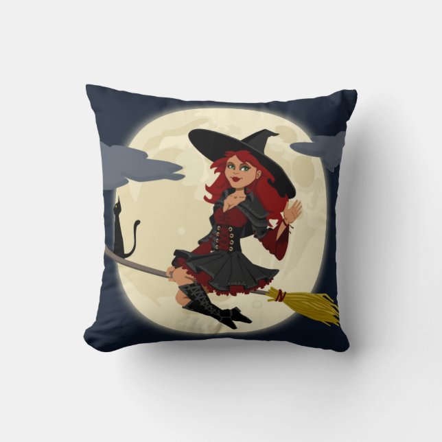 REDHEADED HALLOWEEN WITCH THROW PILLOW (Front)