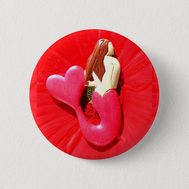 redheaded heart-tail mermaid pinback button (Front)