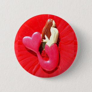 redheaded heart-tail mermaid pinback button