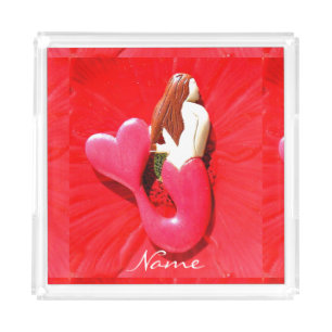 Redheaded heart-tailed mermaid acrylic tray