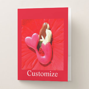 Redheaded heart-tailed mermaid pocket folder
