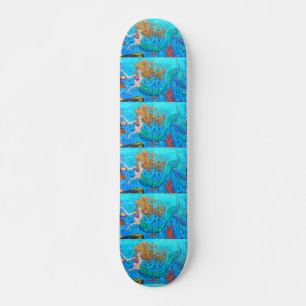redheaded mermaid blue skateboard deck