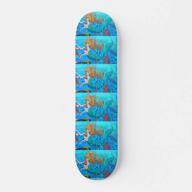 redheaded mermaid blue skateboard deck (Front)