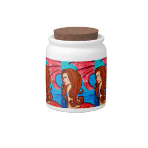 redheaded mermaid candy jar