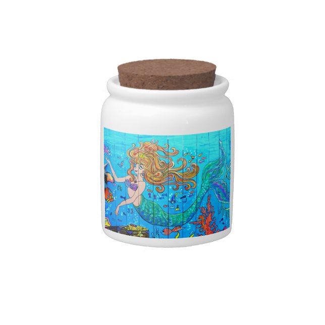 redheaded mermaid candy jar (Front)