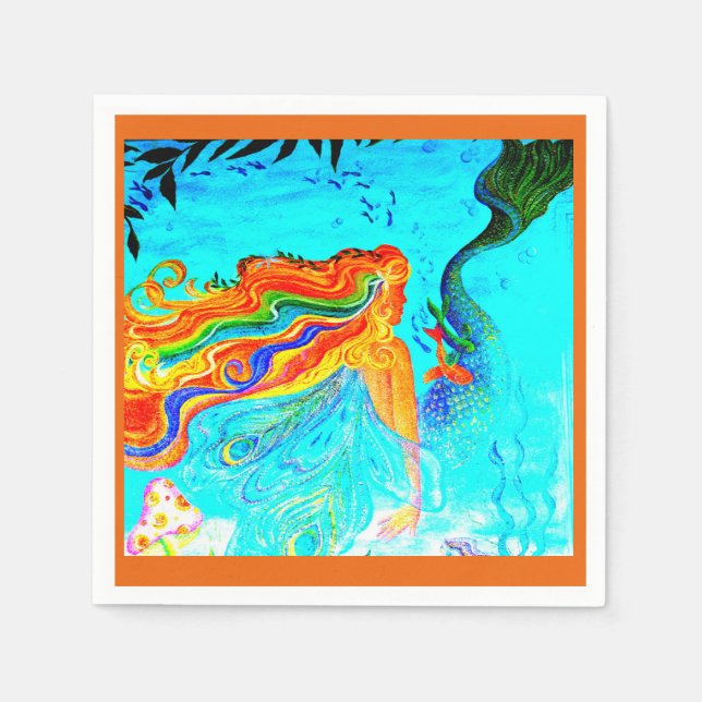 redheaded mermaid personalized invitation paper napkins (Front)