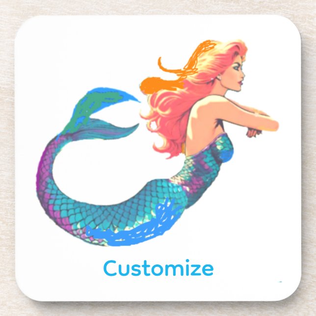 Redheaded Mermaid Posiing Thunder_Cove   Beverage Coaster (Front)