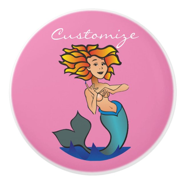 Redheaded Mermaid Thunder_Cove Ceramic Knob (Front)