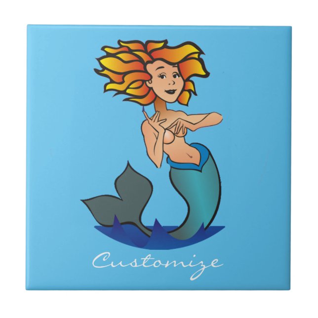 Redheaded Mermaid Thunder_Cove Ceramic Tile (Front)