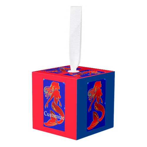 redheaded mermaids cube ornament
