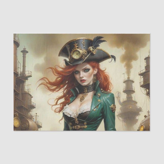 Redheaded Steampunk Beauty Decoupage Paper (Front)