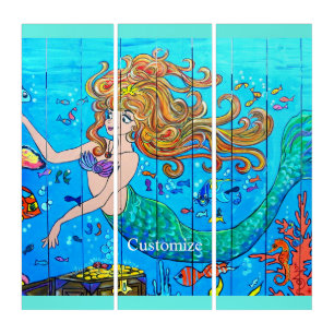 redheaded underwater mermaid  triptych