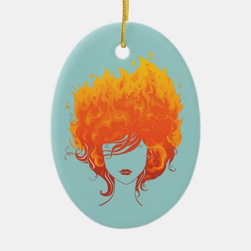 Redheaded Woman Red Fire Hair Ceramic Ornament