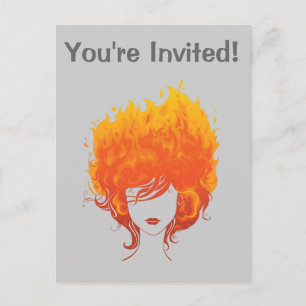 Redheaded Woman, Red Fire Hair Invitation Postcard