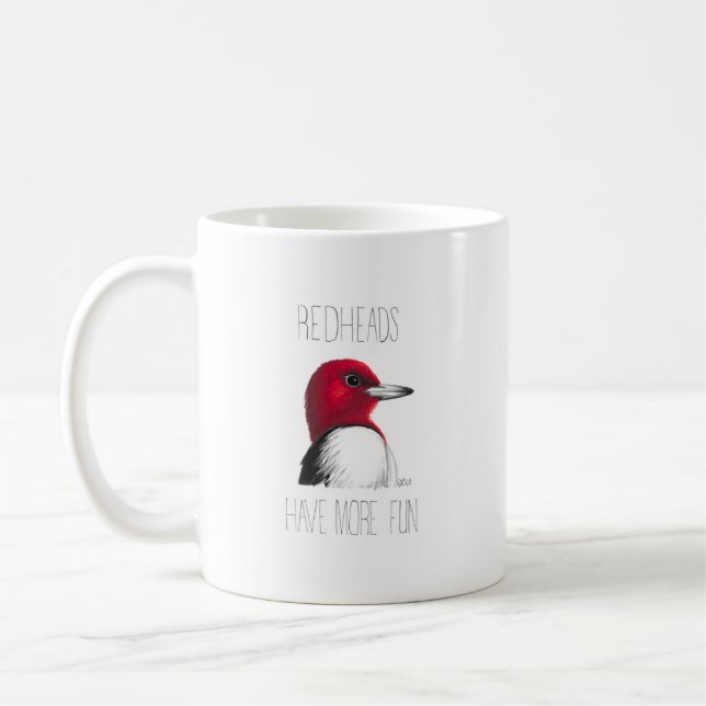 Redheads Have More Fun (Red-headed Woodpecker) Coffee Mug (Left)
