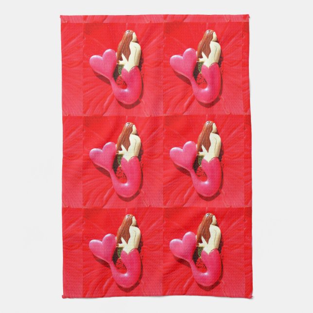 redheart-tailed mermaids kitchen towel (Vertical)