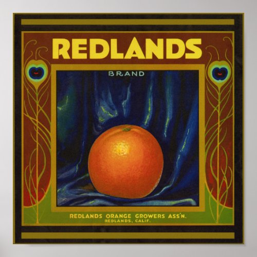 Redlands Oranges packing label Poster