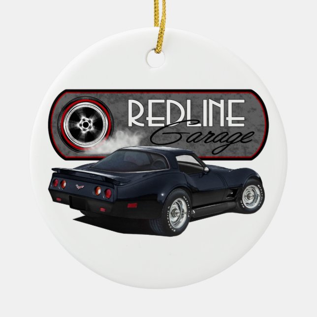 Redline Garage Corvette Black Ceramic Ornament (Front)