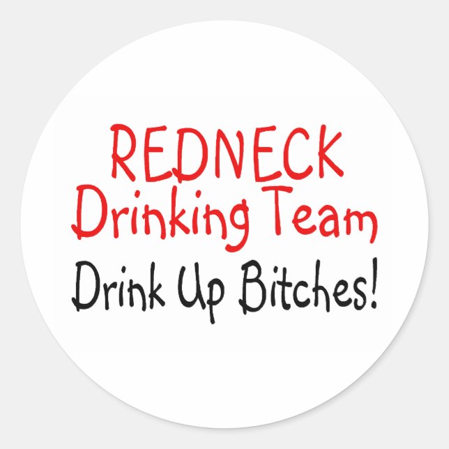 Redneck Drinking Team (Red Black) Classic Round Sticker (Front)