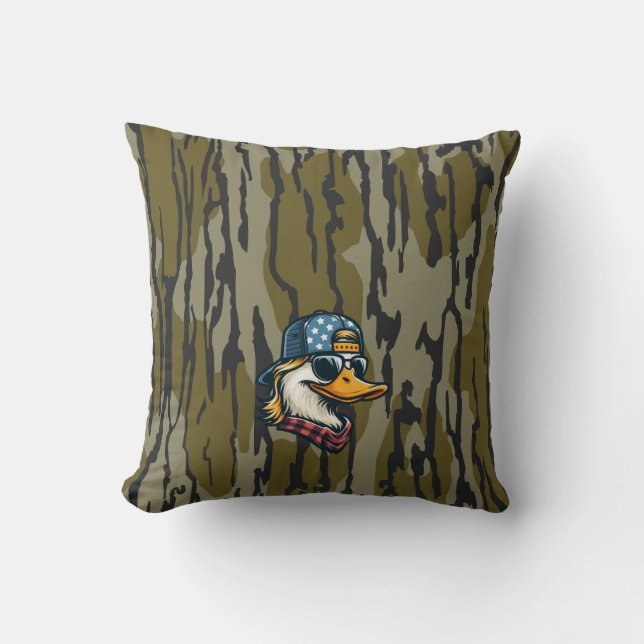 Redneck Duck Bottomland Camo Duck Hunting Redneck Throw Pillow (Front)