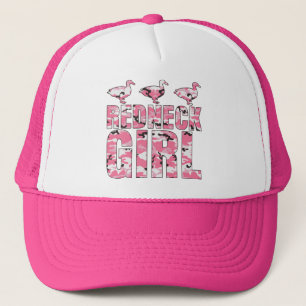 Redneck Girl Trucker Hat with Pink Camouflage Duck