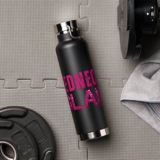Redneck Glam Pink Glitter on Black Water Bottle (Gym)
