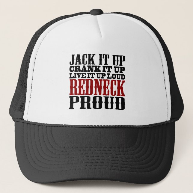Redneck Proud (Black and Red) Trucker Hat (Front)
