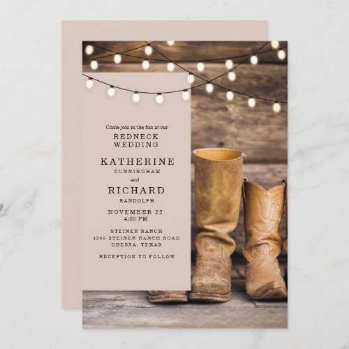 Redneck Wedding Cowboy Boots String Lights Invitation