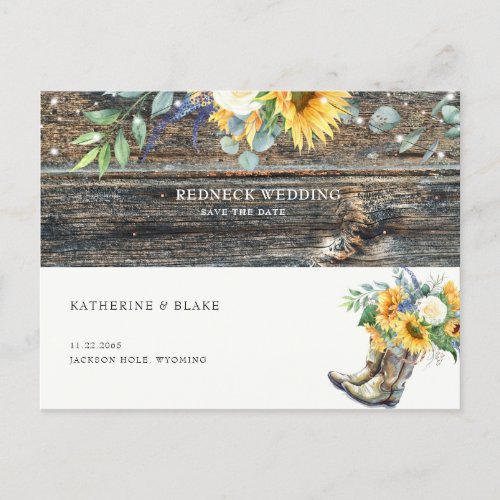 Redneck Wedding Rustic Sunflower Save the Date Announcement Postcard